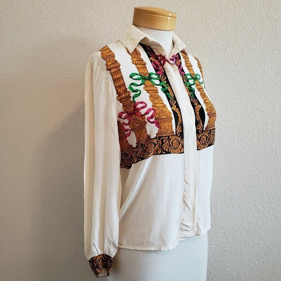 Vtg Francesca Of Damon Column 100% Silk Blouse S - Picture 3 of 8